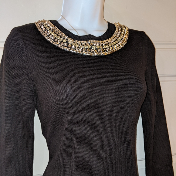 Michael Kors Sweater Dress Black Scoop Neck Beaded Neckline - Picture 2 of 5